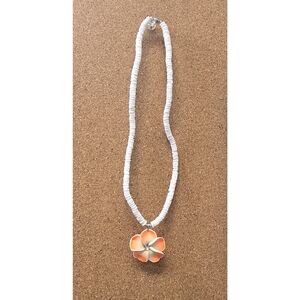 White and Orange Hawaiian Flower Pendant Necklace
